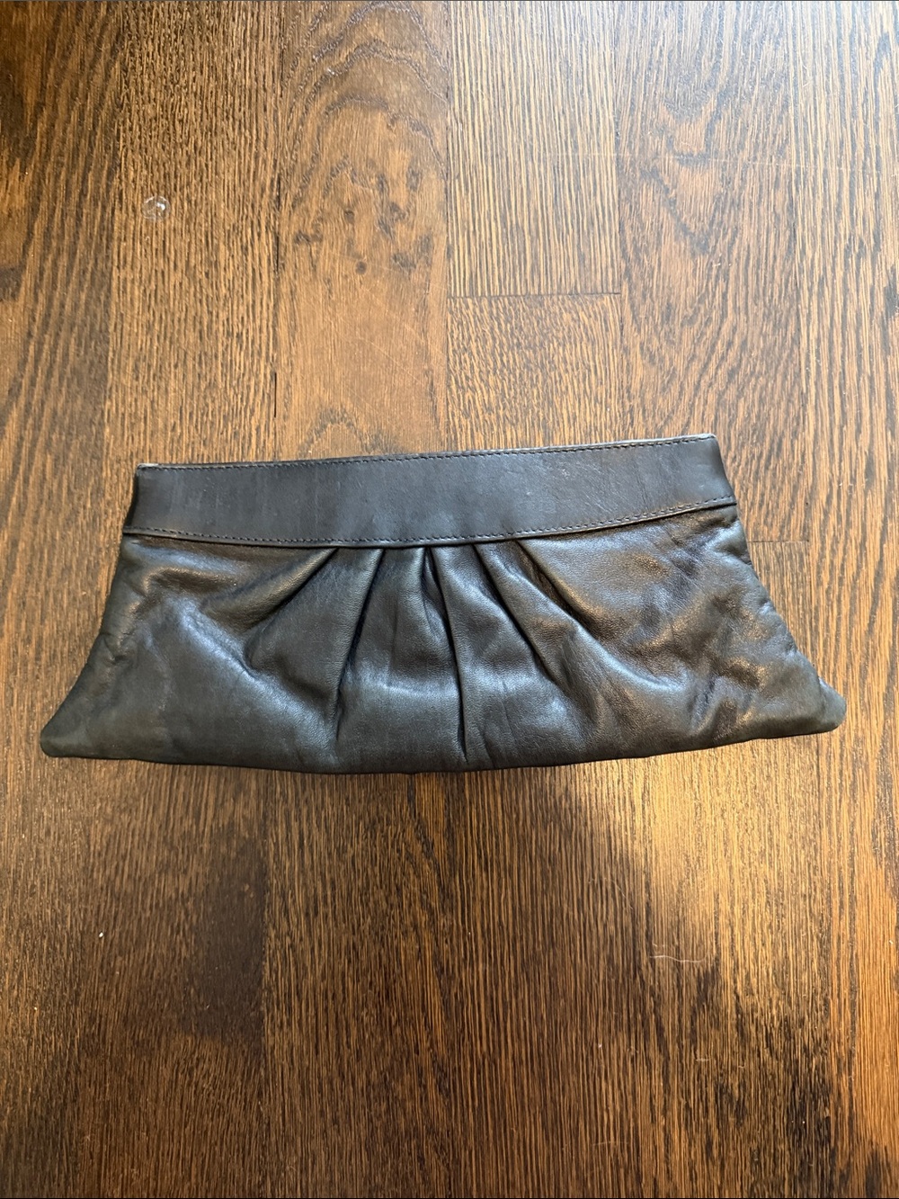 Lauren Merkin Black Leather Pleated Clutch Wristlet